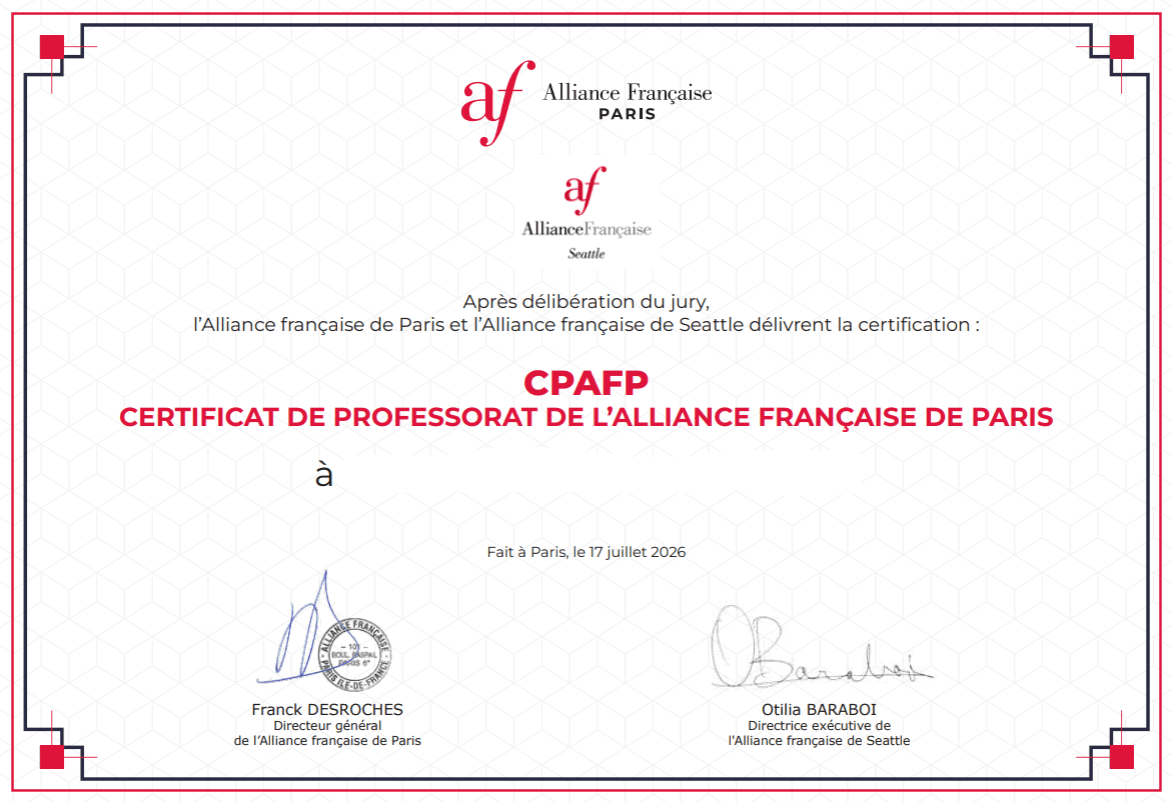 Certificat CPAFP - Certificat de Professorat de l'Alliance Française de Paris